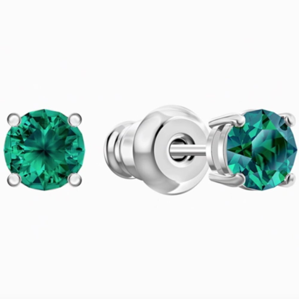 Swarovski 5512384stud earrings green emerald color silver tone brand new box